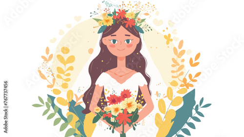 Wedding Flower Girl Flat vector isolated on white background