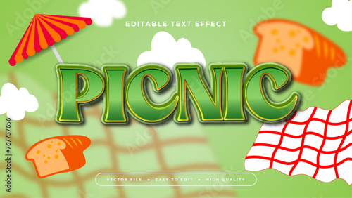 Green orange and white picnic 3d editable text effect - font style