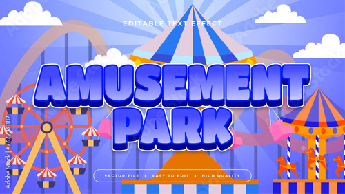 White blue and orange amusement park 3d editable text effect - font style