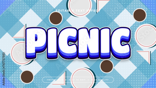 Blue brown and white picnic 3d editable text effect - font style
