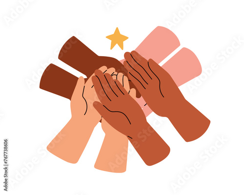 Hand palms and star. Caring, supporting together. Hope, common dream, aim, success, aspiration, solidarity and opportunity concept. Flat graphic vector illustration isolated on white background