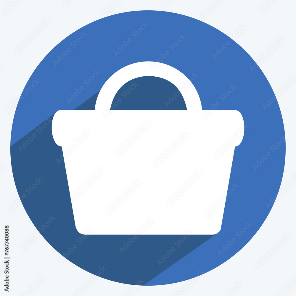Vegetable Basket Icon in trendy long shadow style isolated on soft blue background - obrazy, fototapety, plakaty 