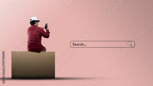 Man with a mobile phone searching for a new job