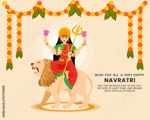 Happy Navratri goddness maa sherawali with garland decoration for navratri dussehra festival of India