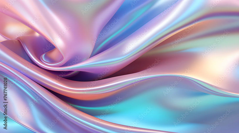 Fototapeta premium Rainbow Wavy smooth wavy elegant holographic silk cloth texture design neon curved wave Satin series shot Background Generative AI 
