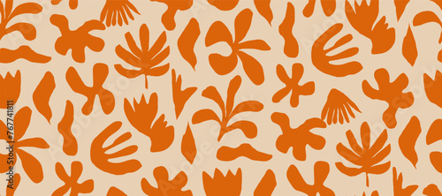 Minimalist abstract seamless pattern illustration.African organic  plant shape  simple boho ornament