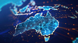 Digital map of Australia, concept of global network and connectivity, data transfer and cyber technology, business exchange, information and telecommunication. Map for business