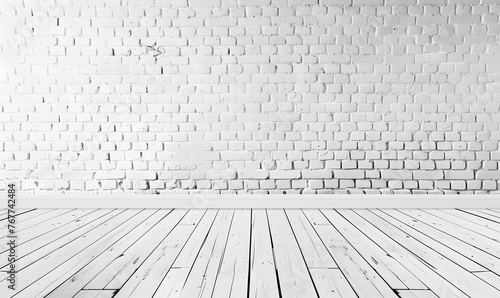 White Brick Wall Texture with white wooden floor  Generative AI