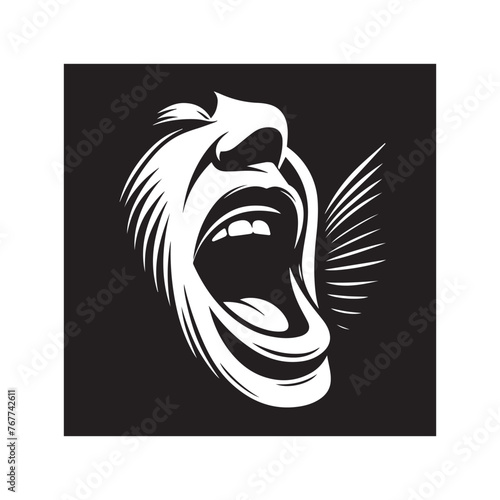Open mouth as if singing with the shape suggesting a musical expression
