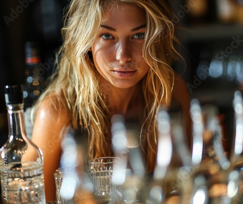 woman drinking in a bar sur...