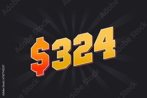 324 Dollar American Money vector text symbol. $324 USD United States Dollar stock vector