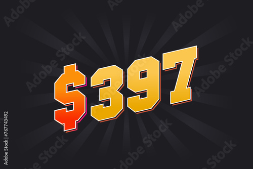 397 Dollar American Money vector text symbol. $397 USD United States Dollar stock vector