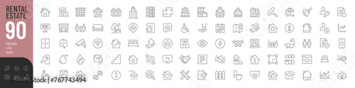 Rental Estate Line Editable Icons set. Vector illustration in modern thin line style of real estate related icons: property types, characteristics, documents, and more. Pictograms and infographics. photo