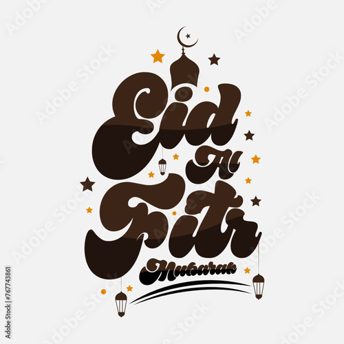 Eid Mubarak islamic typography design. Vector calligraphy isolated on white background eid al fitr mubarak for your design
