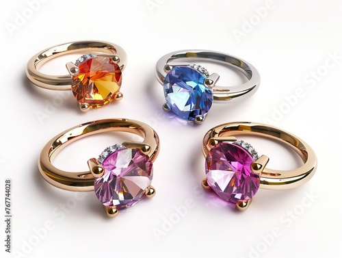 4 Ring for decoration, jewelry stone, different shape, white background