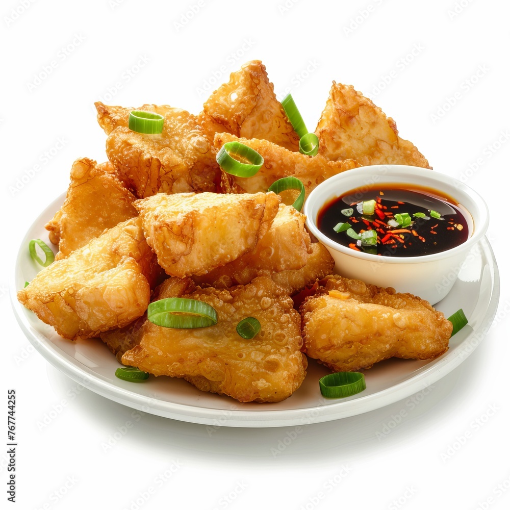 Yummy Fried Yam with Shito Dip isolated on white background Yummy Fried Yam with Shito Dip isolated on white background