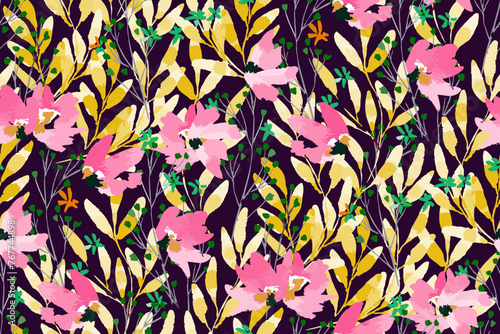  Abstract floral seamless pattern. Bright colors, gouache painting.hand drawn, not AI