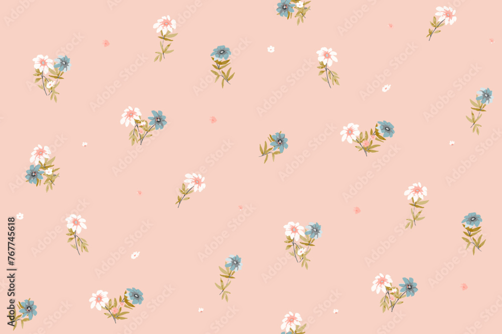 Cute feminine seamless watercolor pattern with little tiny wildflowers, hand drawn, not AI