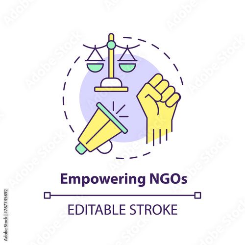 Empowering NGOs multi color concept icon. Non governmental organization. Activism for social changes. Round shape line illustration. Abstract idea. Graphic design. Easy to use in article