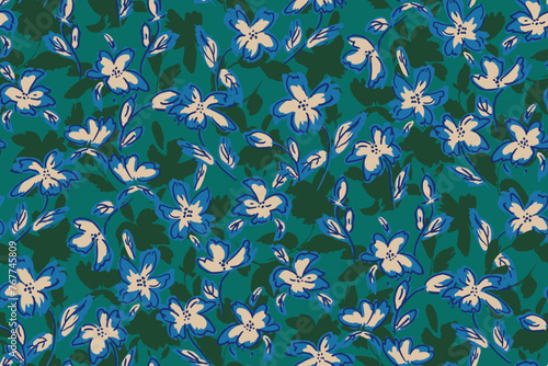 WebAbstract floral seamless pattern. Bright colors, gouache painting.hand drawn, not AI