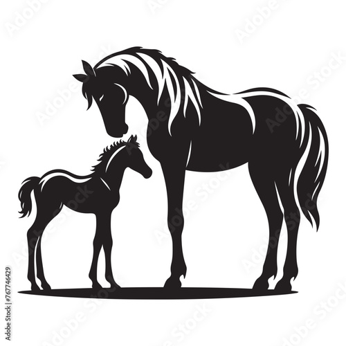 Horse and Foal Vector, Horse and Foal Silhouette