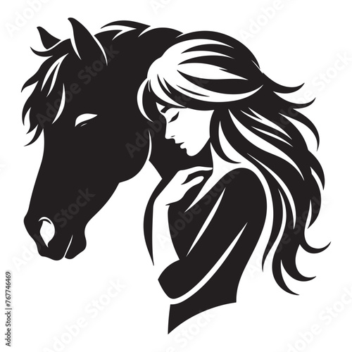 Girl and horse  Vector, Horse Silhouette, 