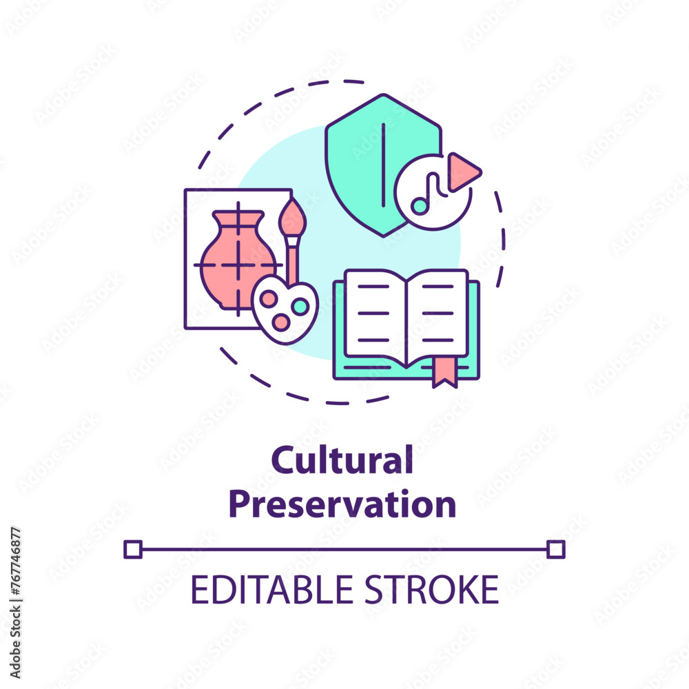 Cultural preservation multi color concept icon. Conservation of culture and traditions. Role of NGO. Round shape line illustration. Abstract idea. Graphic design. Easy to use in article