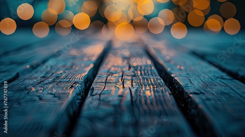 a bokeh and wood background, cool colors 