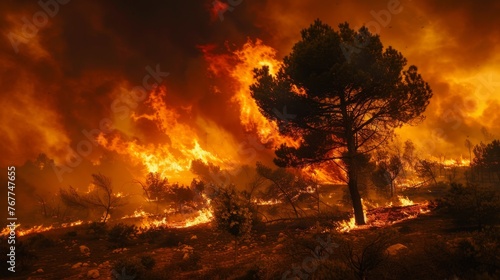 Large Fire Burning in Field