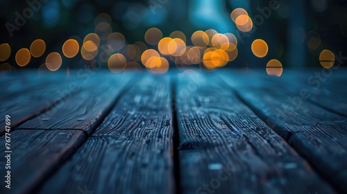 a bokeh and wood background, cool colors 