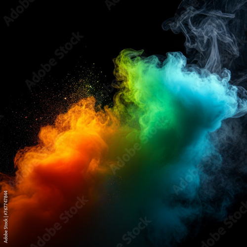 Abstract multicolored smoke on a black background. Background from the smoke of vape