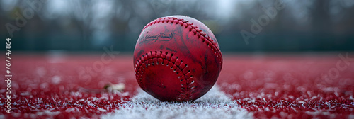 Rubber track red ball baseball new field horizon,
Baseball in hand on white background
 photo