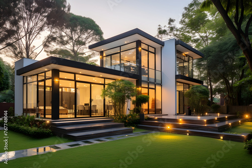 Modern Luxury Two-Story House with Garden – An Architectural Excellence in Real Estate Concept © Abbie