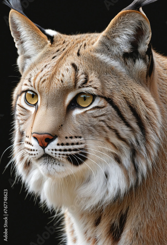 close up of a bobcat isolated on a transparent background colorful background