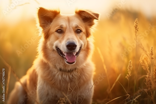 Golden Glee: Charming Dog Basking in the Sunset Light