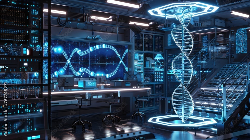A high-tech laboratory where scientists analyze Anunnaki DNA from ...