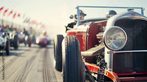 Classic car race with vintage vehicles competing on a racetrack