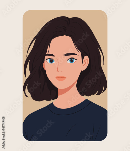 hand drawn people avatar, short haired woman avatar illustration