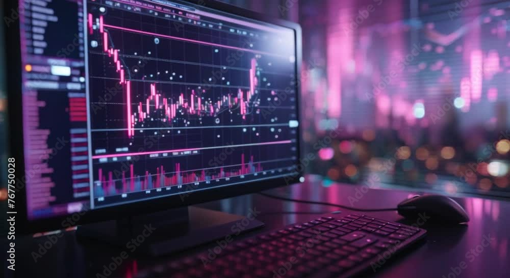 An algorithmic trading setup, with code snippets and financial models, technical An algorithmic trading setup, with code snippets and financial models, technical