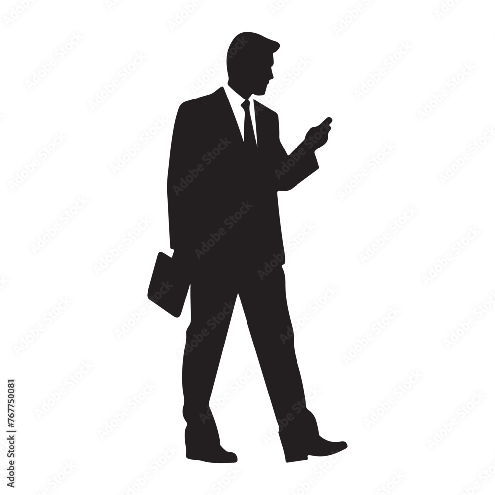 Businessman silhouette with smartphone black and white Businessman silhouette with smartphone black and white