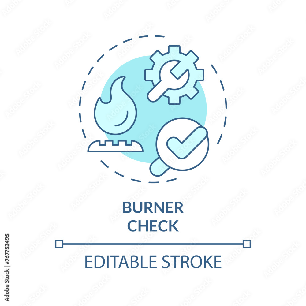 Burner check soft blue concept icon. HVAC system element. Heating system maintenance. Round shape line illustration. Abstract idea. Graphic design. Easy to use in promotional material Burner check soft blue concept icon. HVAC system element. Heating system maintenance. Round shape line illustration. Abstract idea. Graphic design. Easy to use in promotional material