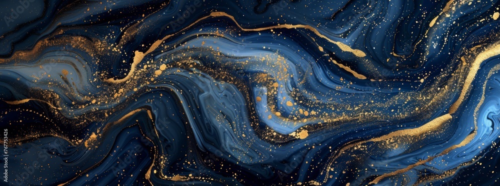 Abstract blue and gold marble background, fluid liquid art with swirling patterns of dark navy blue and shimmering golden hues. Abstract blue and gold marble background, fluid liquid art with swirling patterns of dark navy blue and shimmering golden hues.