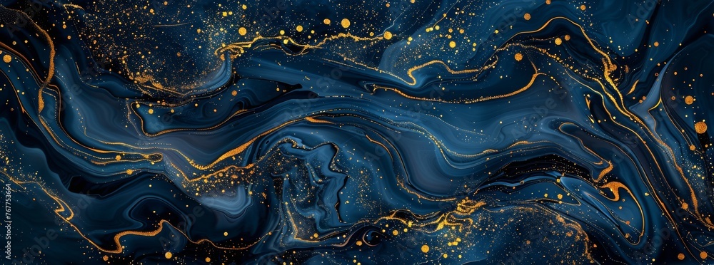 Abstract blue and gold marble background, fluid liquid art with swirling patterns of dark navy blue and shimmering golden hues. Abstract blue and gold marble background, fluid liquid art with swirling patterns of dark navy blue and shimmering golden hues.