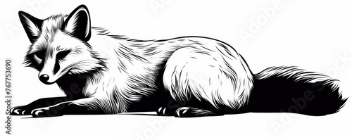 Silhouette of fox graphic illustration, black white.
