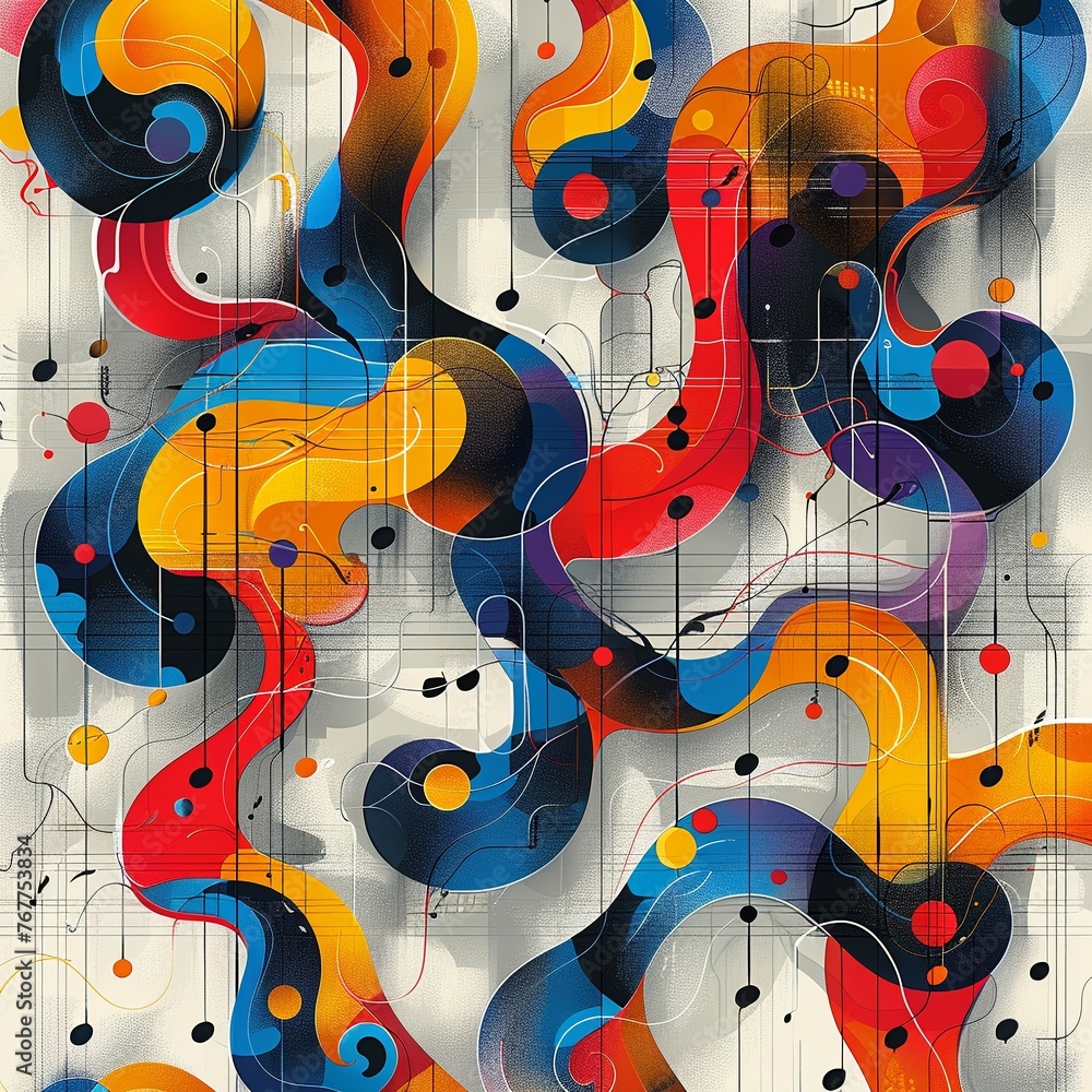 Illustration of musical notes with diverse timbres blending into a ...