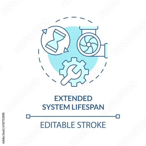 Extended system lifespan soft blue concept icon. HVAC system care. Preventive maintenance. Round shape line illustration. Abstract idea. Graphic design. Easy to use in promotional material