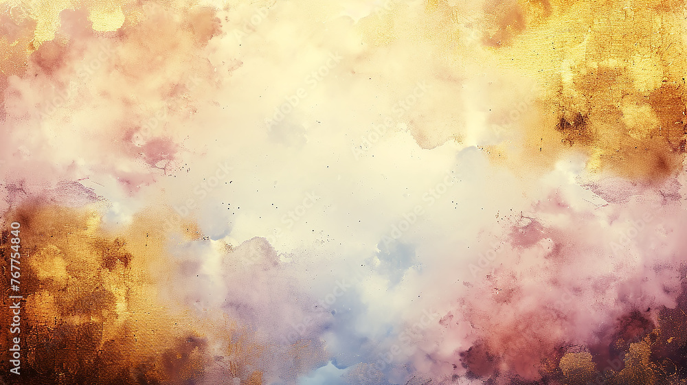 Abstract golden cloudy watercolor background in grunge style