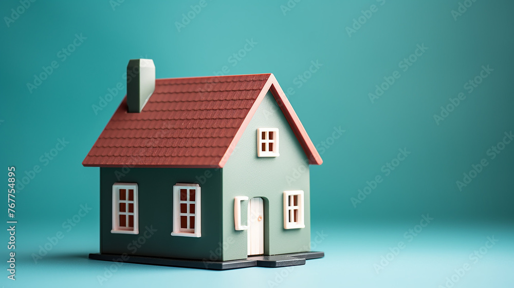 Isolated three-dimensional cardboard house, background postcard for sale and rental of suburban real estate Isolated three-dimensional cardboard house, background postcard for sale and rental of suburban real estate