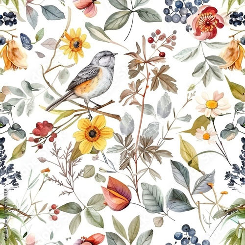 Floral Elegance: Seamless Watercolor Textile Pattern