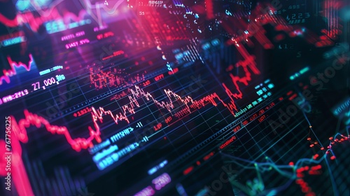 A portrait of a screen filled with waves and glowing numbers. Wavy numbers with themes of stock market, stock investment, and digital investment.